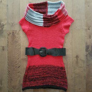 Dots Red Bulky Turtleneck Sweater Dress, S - NEW